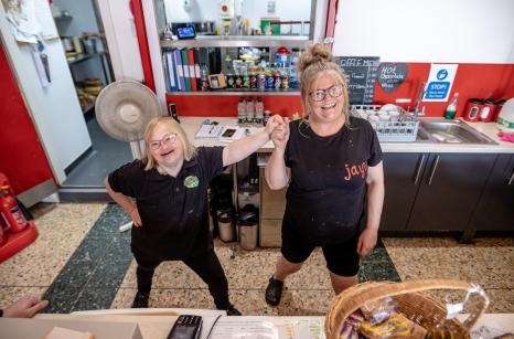 Having fun in the cafe